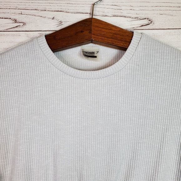 Gymshark Cropped Pullover Sweatshirt Top Women's Size M Gray Ribbed Long… - Picture 2 of 8